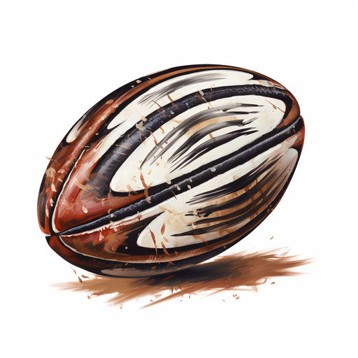 Rugby ball clipart in the style of Oil painting on white background