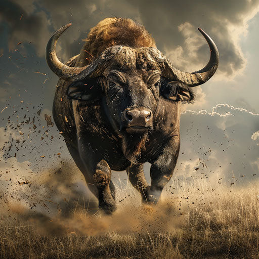 Buffalo in motion in the wild