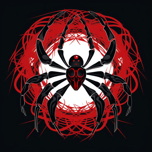 The black widow spider in the style of Japanese traditional art
