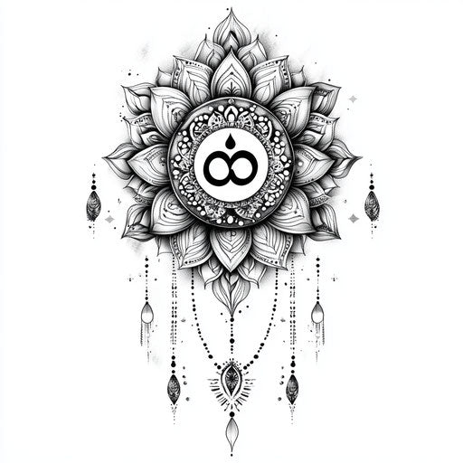 Om and mandala shoulder tattoo in flat clipart style
