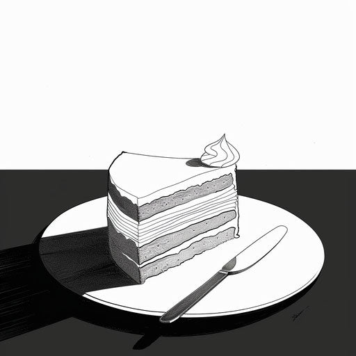Minimalist monochrome cake scene with strong contrasts