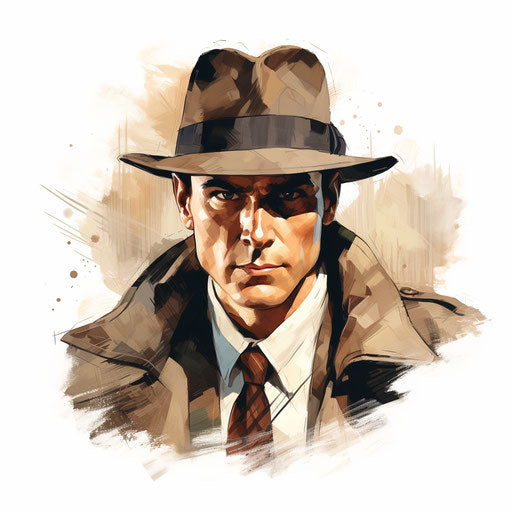 Detective clipart in the style of oil painting, on a white background