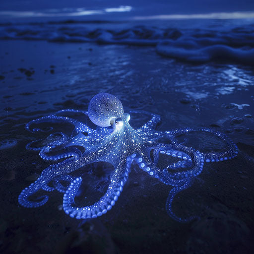 Bioluminescent octopus in dark waters