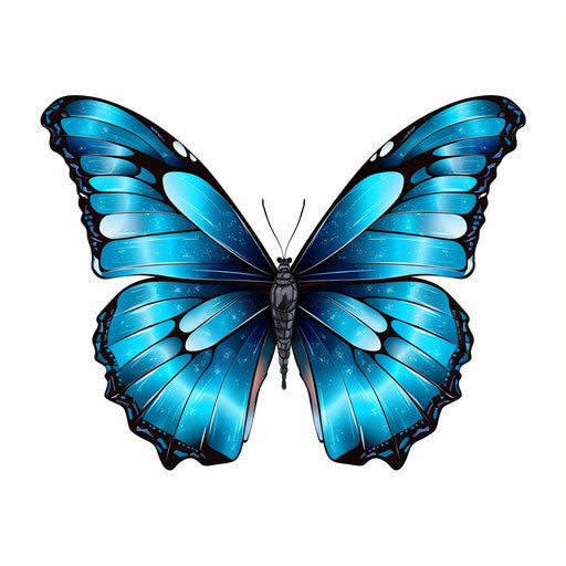 Blue butterfly in Chiaroscuro style on white