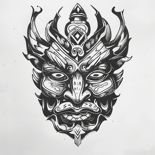 Bold sketch of a tribal face mask with dramatic features