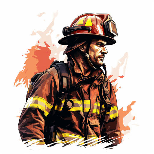 Fireman clipart in the style of chiaroscuro art, on white background