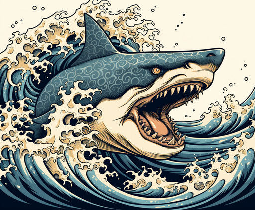 Shark in the waters, tattoo design and wave pattern