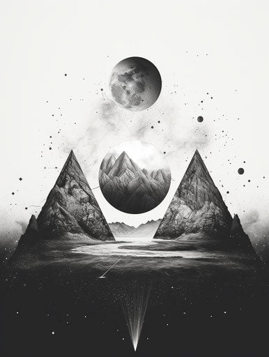 Planetary triangle in pointillist style, renaissance perspective