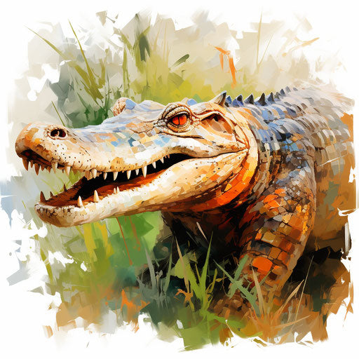 Crocodile clipart in the style of Impressionistic Art, on a white background