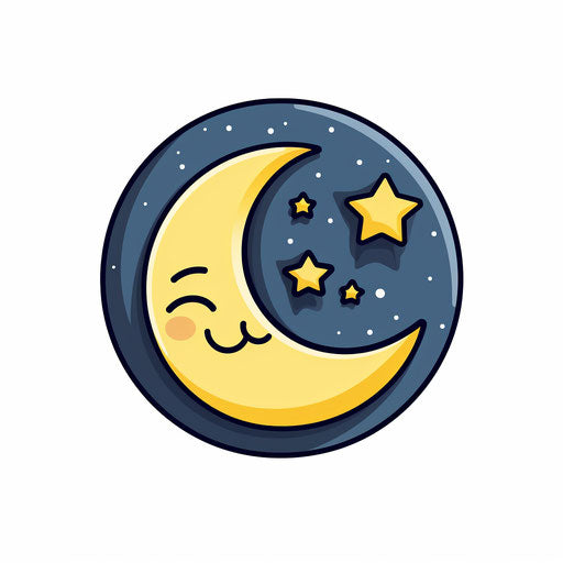 Cartoon moon in Minimalist style, on white background