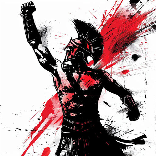 Spartan warrior in battle cry, red and black silhouette