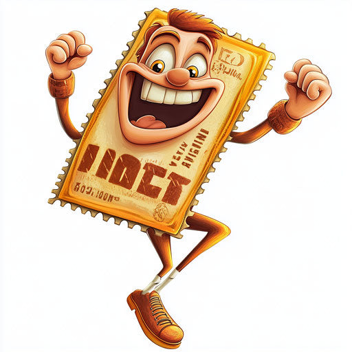 Funny movie ticket caricature with human characteristics