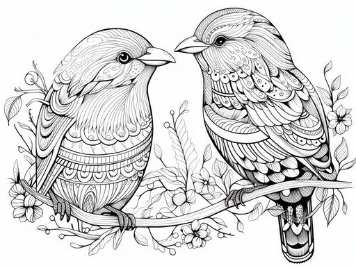 Free printable birds coloring pages with intricate embellishments