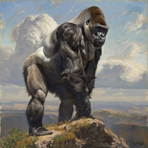 Majestic silverback gorilla surveys territory from high point