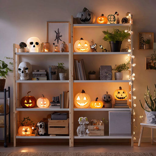 Halloween-themed Shelves with Jack-o'-Lanterns