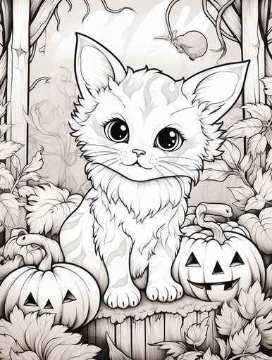 Cute cat coloring pages, Jeremiah Ketner style, Halloween