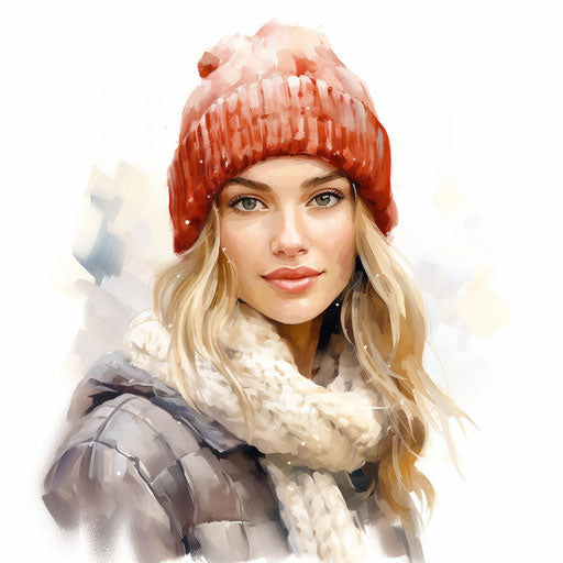 Winter hat in Oil painting style on white background