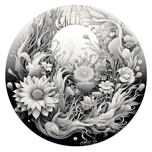 Black and white coloring page with muted delicate details