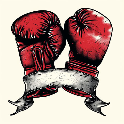 Traditional boxing gloves tattoo with blank banner