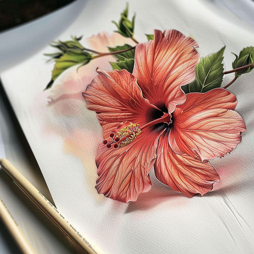 Realistic hibiscus tattoo design with natural colors and light