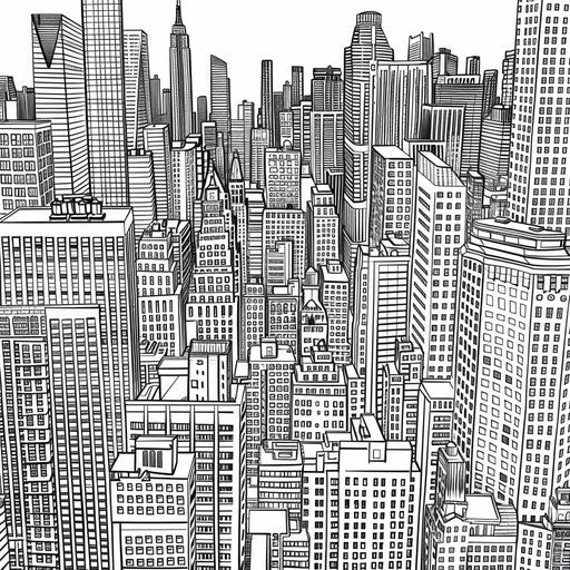 Detailed view of a city with skyscrapers and bustling streets