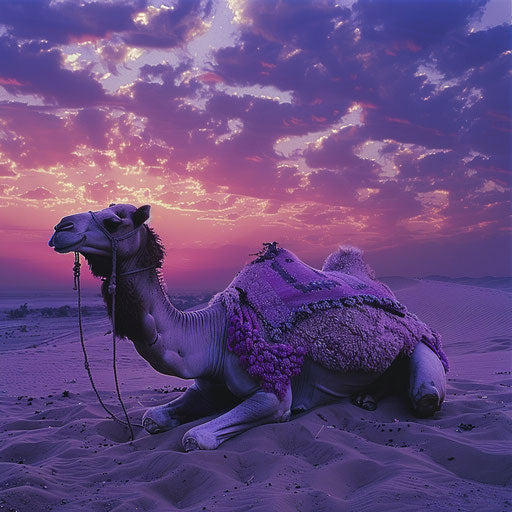 Tranquil rest of a camel at dusk in the desert