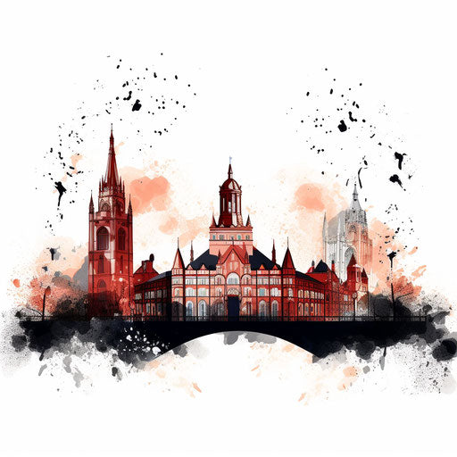 University illustration in the style of Chiaroscuro Art, on white background