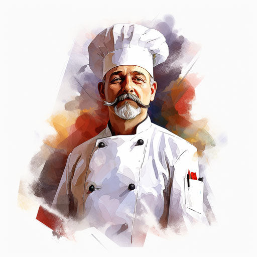 Chef clipart in oil painting style on white background