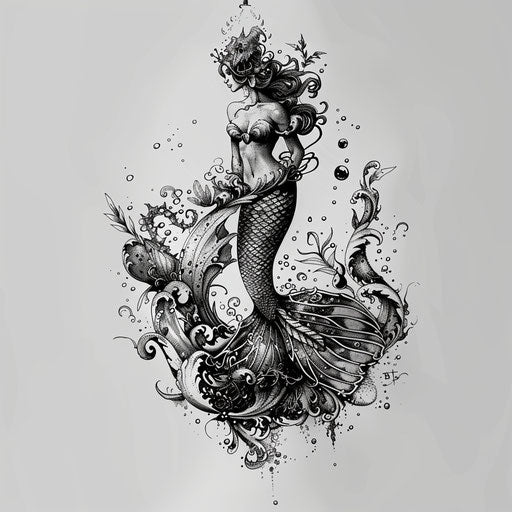 Dark and mysterious Gothic mermaid tattoo design
