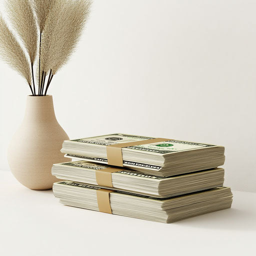 3D money on white background, photo realistic style