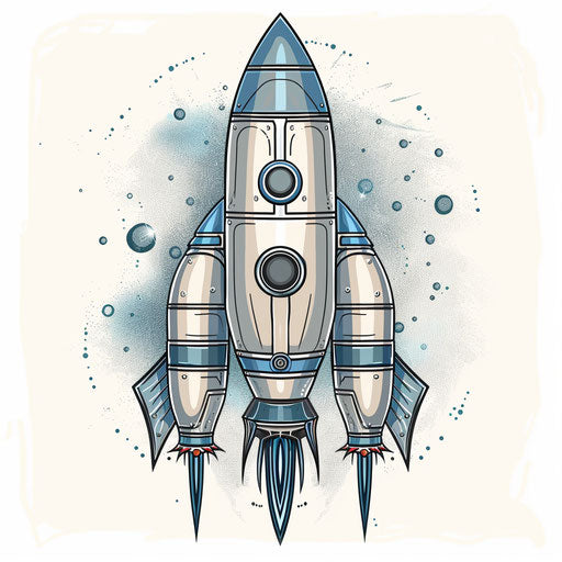 Futuristic silver and blue Russian space rocket illustration