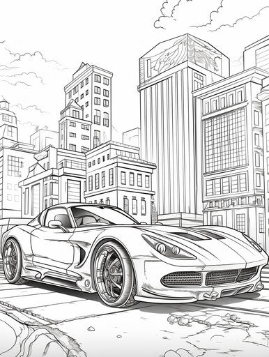 Car coloring pages, in the style of RTX ON, Hurufiyya, street-inspired, Toyen, transavanguardia, changelingcore 3:4