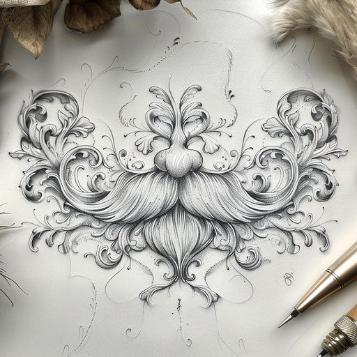 Elegant sketch of handlebar mustache with delicate curves