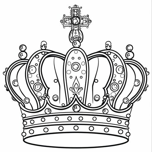 Cartoon crown with big round jewels to color