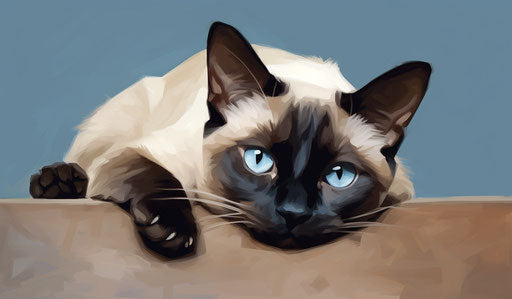 Siamese cat laying on its side, expressive body language
