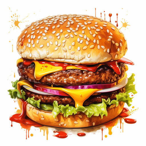 Cheeseburger clipart in the style of Oil painting