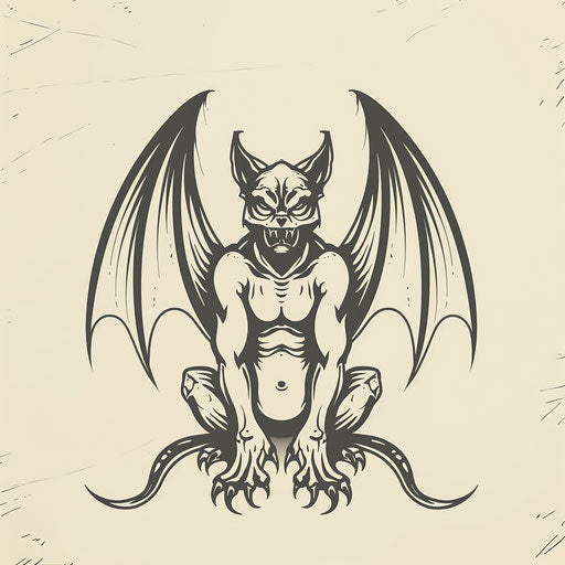 Minimalistic flat tattoo sketch of gargoyle with one-line art