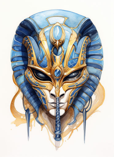 Egyptian mask with snake head, watercolor style illustration