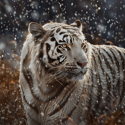 White tiger in gentle snowfall
