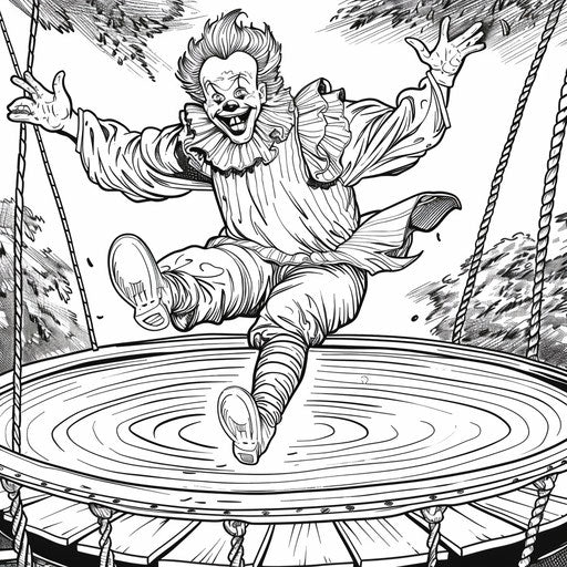 Clown acrobat on trampoline