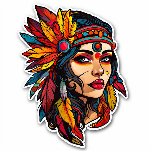 Indian feathered tattooed woman in pop art style