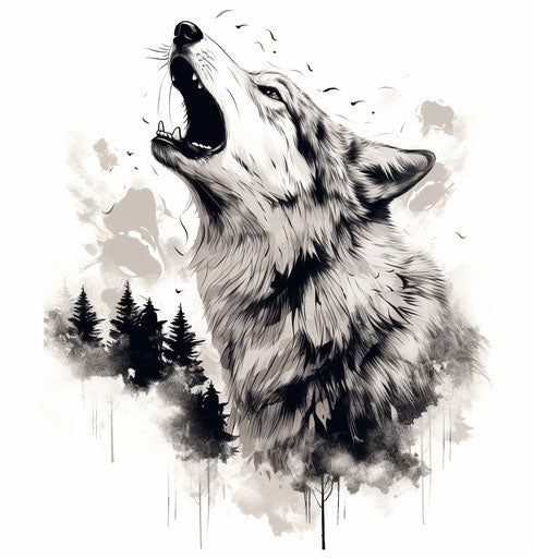 Howling wolf vector, elegant black and white realism