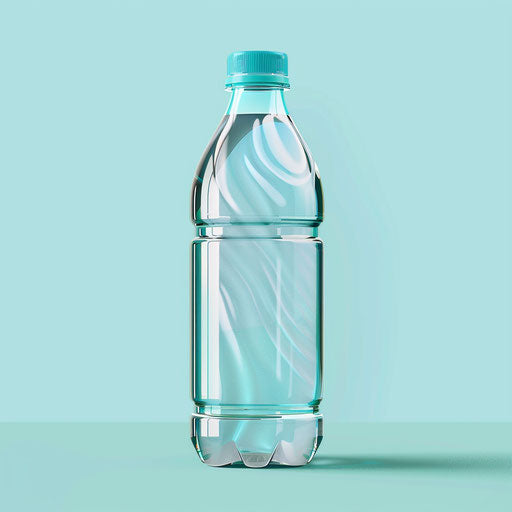Realistic water bottle on flat, serene aqua background