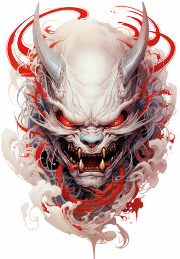 White Yakuza demon mask with red circles