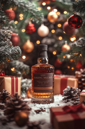 Bottle of high-quality Irish whiskey in festive setting