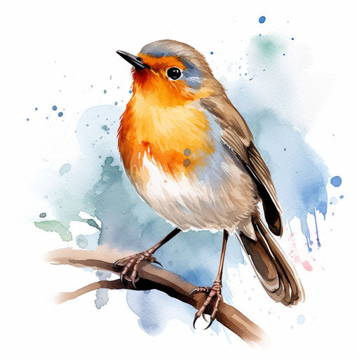 Robin illustration in the style of Impressionistic Art, on a white background