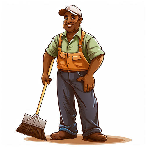 Janitor clipart in the style of Chiaroscuro Art on white background