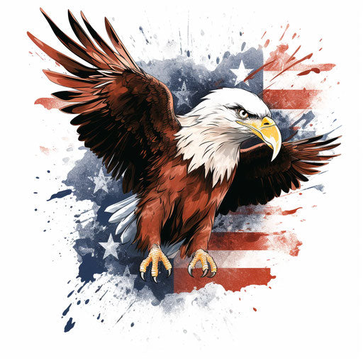 American eagle flying with flag, tattoo style, UE5