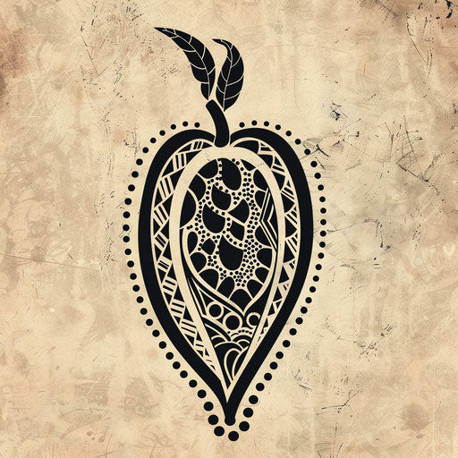 Stylized tattoo sketch of a jagua fruit with tribal patterns
