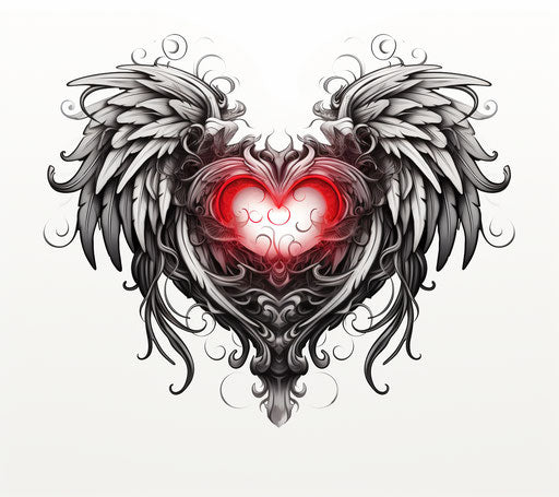 Heart tattoo with wings and red symbolism